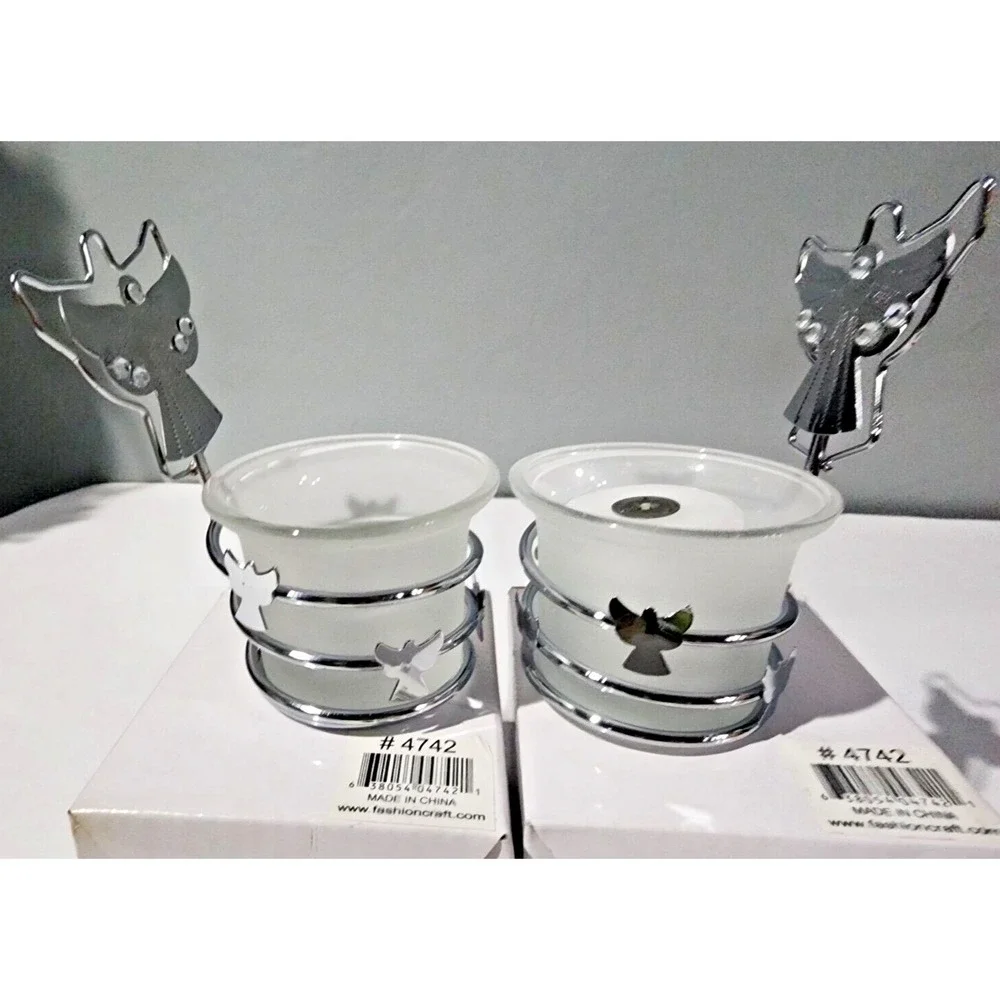 NEW Set of 2 Angel Card Holder Candle Stand with One‎ Candle